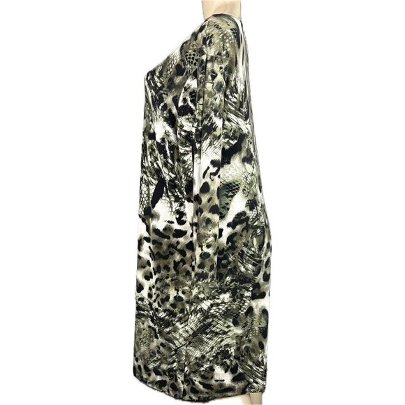Citiknits XL Green-Black Animal Print Crew Neckline 3/4 Sleeve Above Knee Dress - Picture 5 of 6